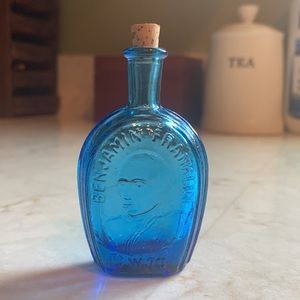 Vintage Miniature Benjamin Franklin Wheaton Blue Glass Bottle w/Cork